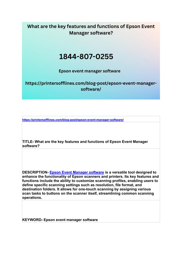 What are the key features and functions of Epson Event Manager software