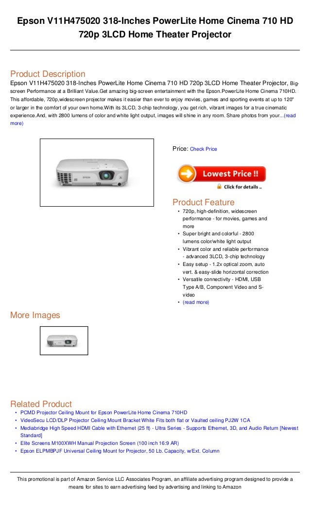 Epson V11 H475020 318 Inches Powerlite Home Cinema 710 Hd 720p 3lcd H