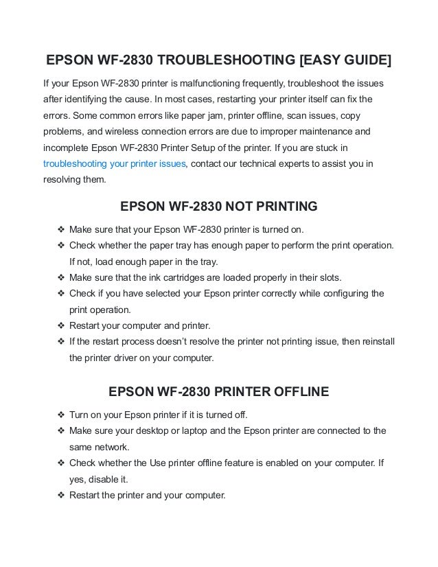 Epson wf 2830 troubleshooting [easy guide]