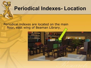 To find an Article…SearchingSearch in a print index			ORUse one of the databases from the library’s “Electronic Resources” page	--On- and off-campus accessDon’t look for articles in the Catalog!
