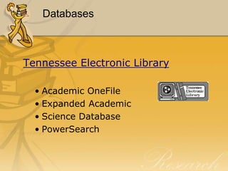 Electronic/ Online Resources: TypesGeneralSubject specificGovernmentMilitary CommercialEducation