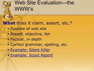 Web Site Evaluation—the WWW’sWho says it?Author or sponsor