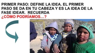 PRIMER PASO: DEFINE LA IDEA. EL PRIMER
PASO SE DA EN TU CABEZA Y ES LA IDEA DE LA
FASE IDEAR. RECUERDA
¿CÓMO PODRÍAMOS…?
 