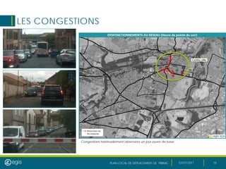 PLAN LOCAL DE DEPLACEMENT DE PIBRAC 03/07/2017 18
LES CONGESTIONS
Centre-ville
Congestions habituellement observées un jour ouvré de base
 