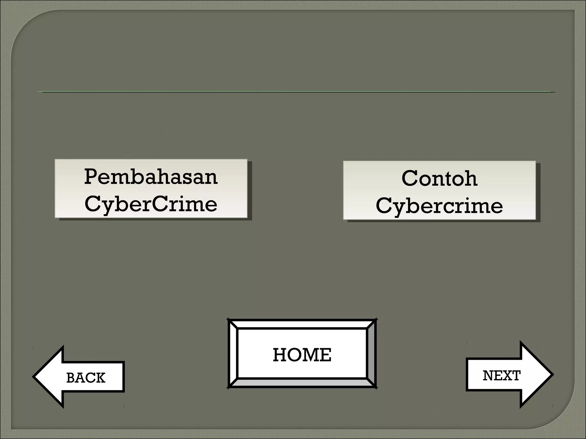 Pembahasan
CyberCrime
Pembahasan
CyberCrime
Contoh
Cybercrime
Contoh
Cybercrime
NEXTBACK
HOME
 