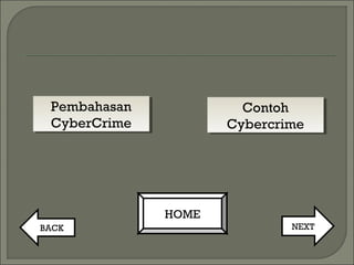 Pembahasan
CyberCrime
Pembahasan
CyberCrime
Contoh
Cybercrime
Contoh
Cybercrime
NEXTBACK
HOME
 