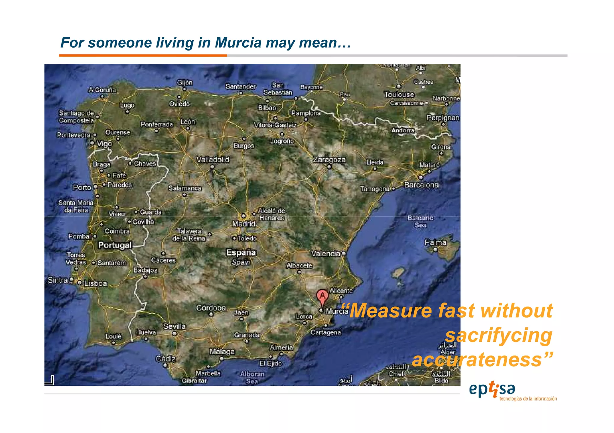 For someone living in Murcia may mean…




                                    “Measure fast without
                                              sacrifycing
                                          accurateness”
 