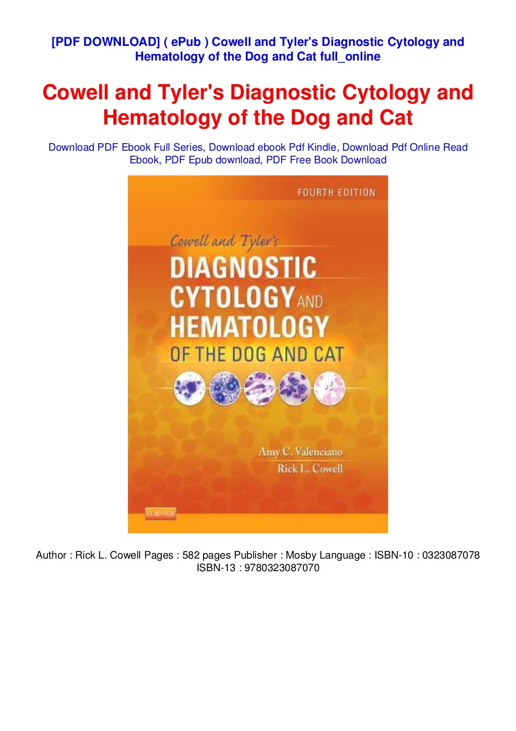( ePub ) Cowell and Tyler's Diagnostic Cytology and Hematology of the