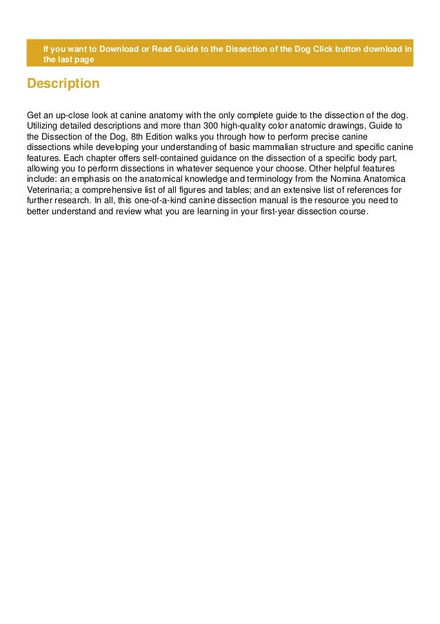 Epub download guide to the dissection of the dog pdf ebook epub kindle Epub download guide to the dissection of the dog pdf ebook epub kindle
