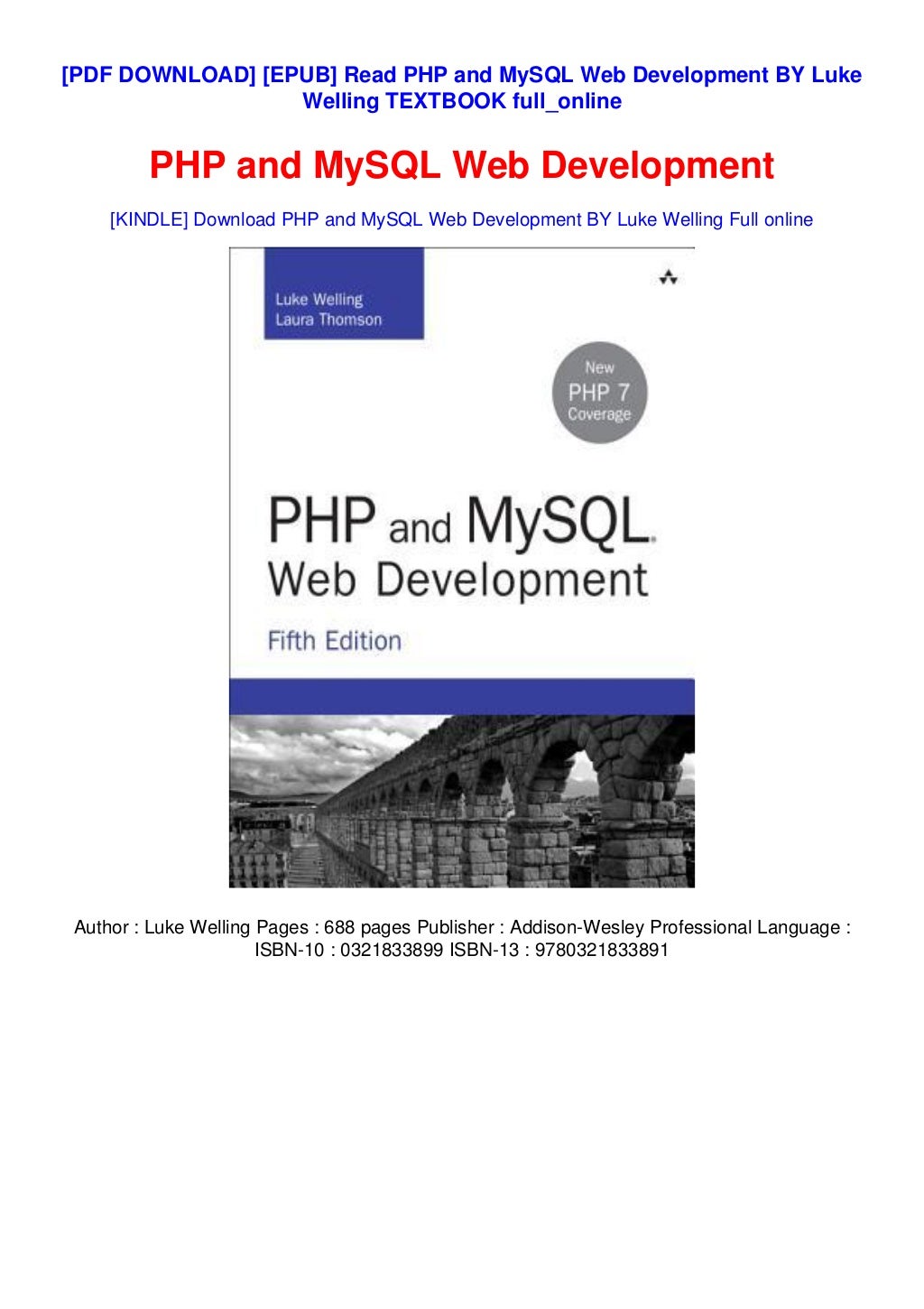[EPUB] Read PHP and MySQL Web Development BY Luke Welling TEXTBOOK