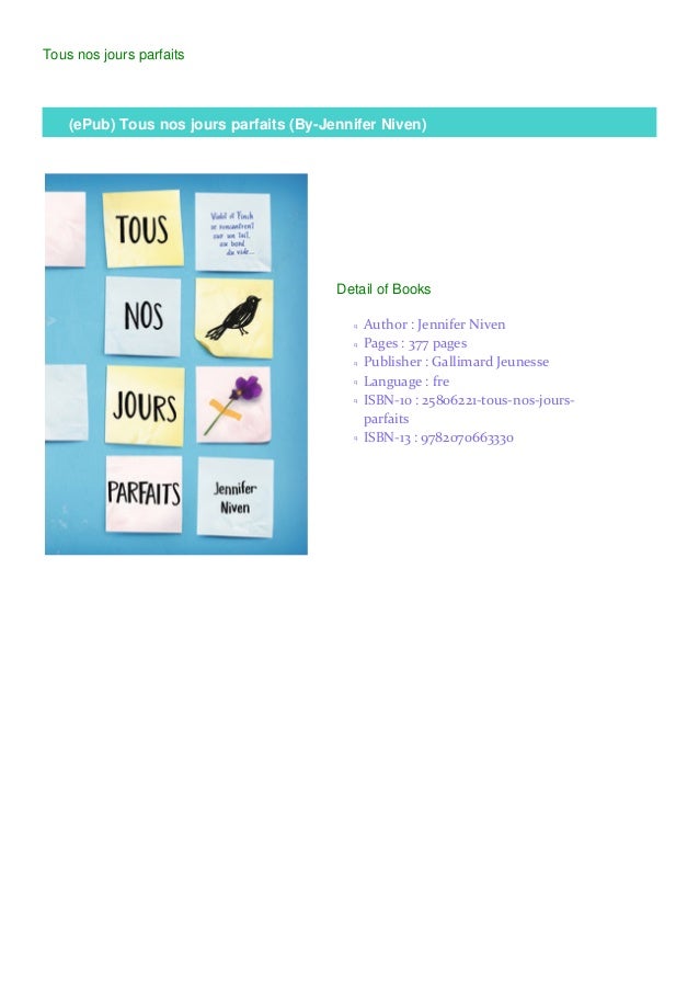 Tous Nos Jours Parfaits Jennifer Niven (ePub) Tous nos jours parfaits (By-Jennifer Niven)