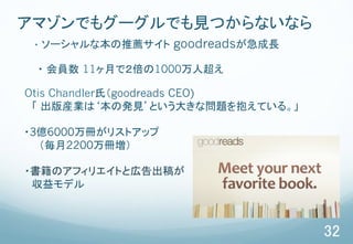 32
ޥǤ⥰`ǤҊĤʤʤ
??? `ʱ] goodreadsL
?
???? T 11¤ǣ1000˳
?
?Otis Chandlerϣgoodreads CEO)
?? bI ΰkҊ Ȥ󤭤ʆ}򱧤Ƥ롣
?3|6000Ԥꥹȥå
???2200ԉ
??ΥեꥨȤȎڸ夬
??ǥ
 
