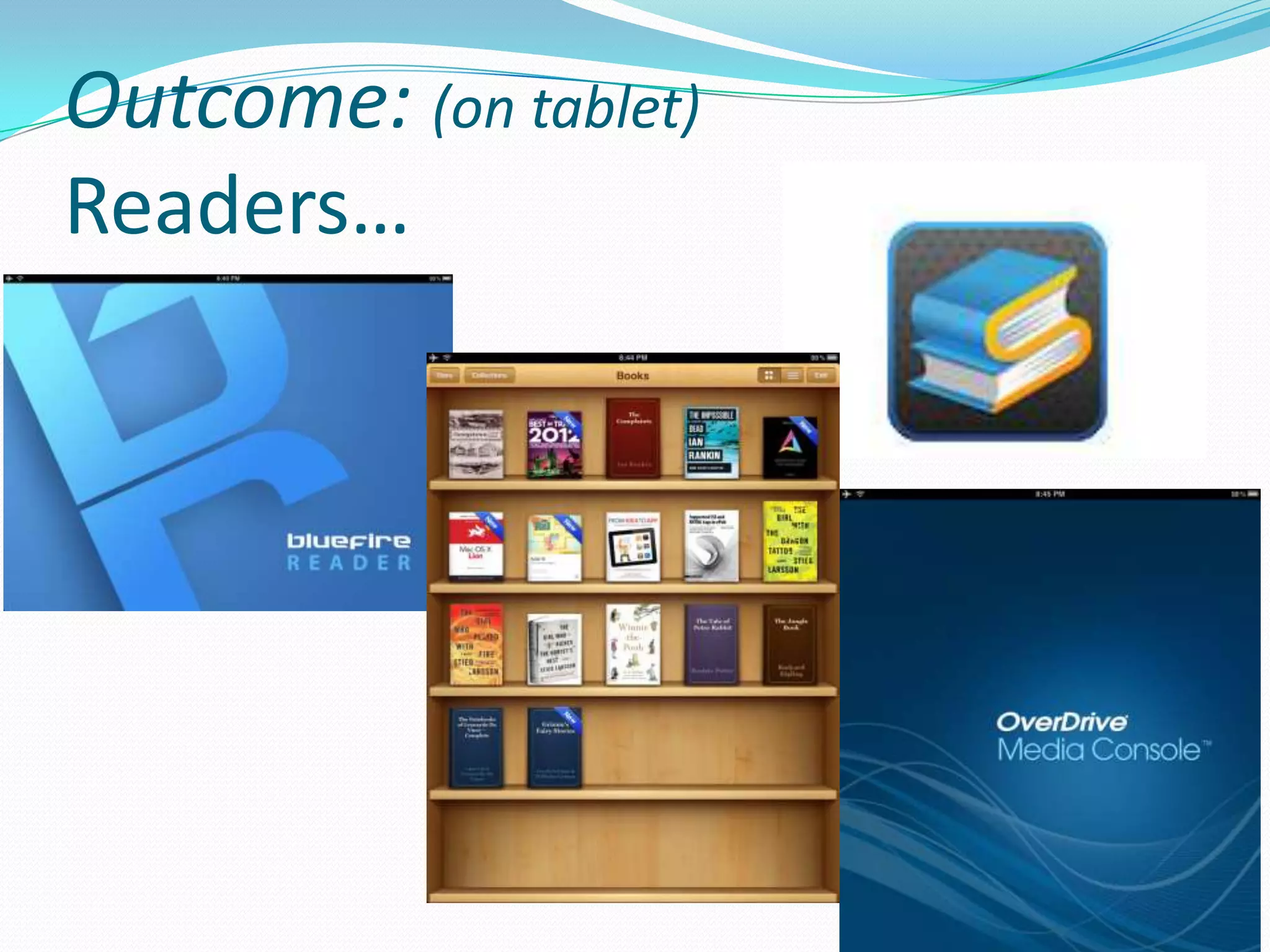 Outcome: (on tablet)
Readers…

 