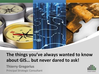 The things you’ve always wanted to know
about GIS… but never dared to ask!
Thierry Gregorius
Principal Strategic Consultant

 