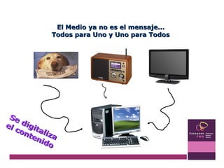 Se digitaliza  el contenido El Medio ya no es el mensaje... Todos para Uno y Uno para Todos 
