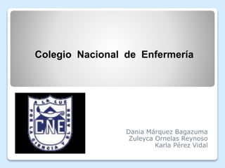 Colegio Nacional de Enfermería
Dania Márquez Bagazuma
Zuleyca Ornelas Reynoso
Karla Pérez Vidal
 