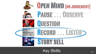 Pause…Observe
Question
Record…Listen
OpenMind[nojudgement]
Key Skills
Storysell
 