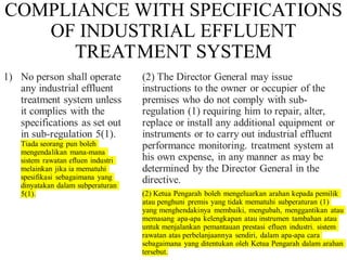 COMPLIANCE WITH SPECIFICATIONS
OF INDUSTRIAL EFFLUENT
TREATMENT SYSTEM
 