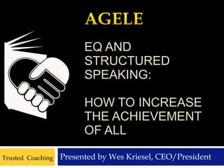 EQ AND  STRUCTURED  SPEAKING: HOW TO INCREASE  THE ACHIEVEMENT OF ALL Presented by Wes Kriesel, CEO/President   Trusted  Coaching August 3, 2009 