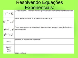 Resolvendo Equações
   Exponenciais:
 