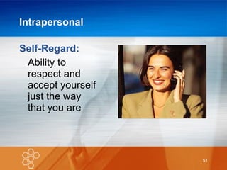 Intrapersonal Self-Regard:   Ability to respect and accept yourself just the way that you are 