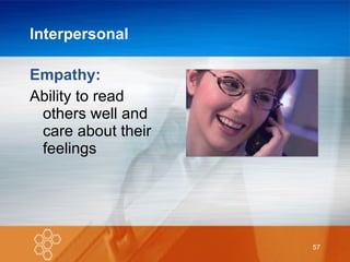 Interpersonal Empathy: Ability to read others well and care about their feelings 