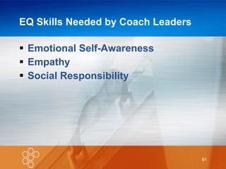 EQ Skills Needed by Coach Leaders Emotional Self-Awareness Empathy Social Responsibility 