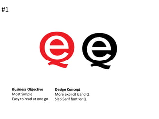 Design Concept
More explicit E and Q
Slab Serif font for Q
Business Objective
Most Simple
Easy to read at one go
#1
 