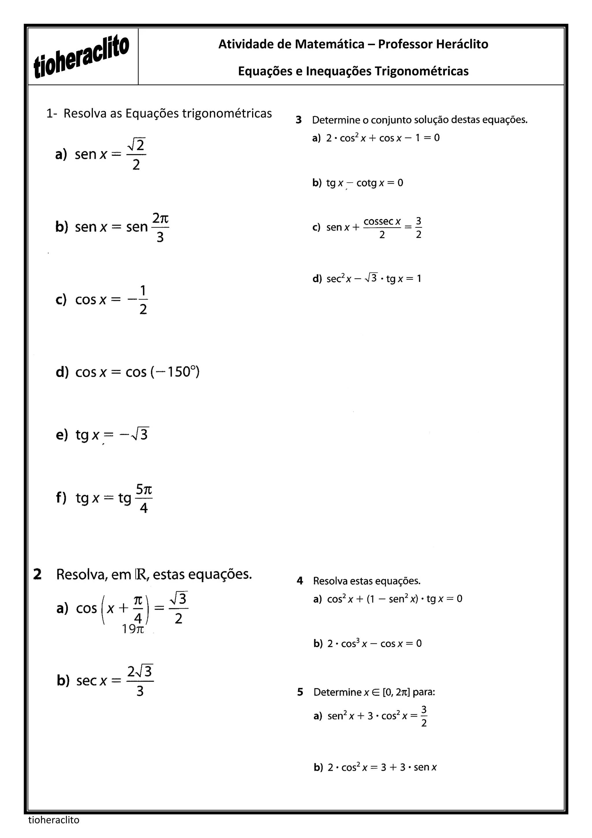 Equacoes inequacoes trigonometricas | PDF