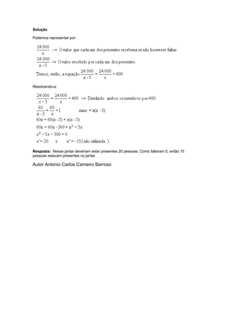 EquaçõEs De 2º Grau,Sistema E Problema Autor Antonio Carlos