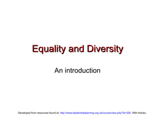 Equality and Diversity An introduction 