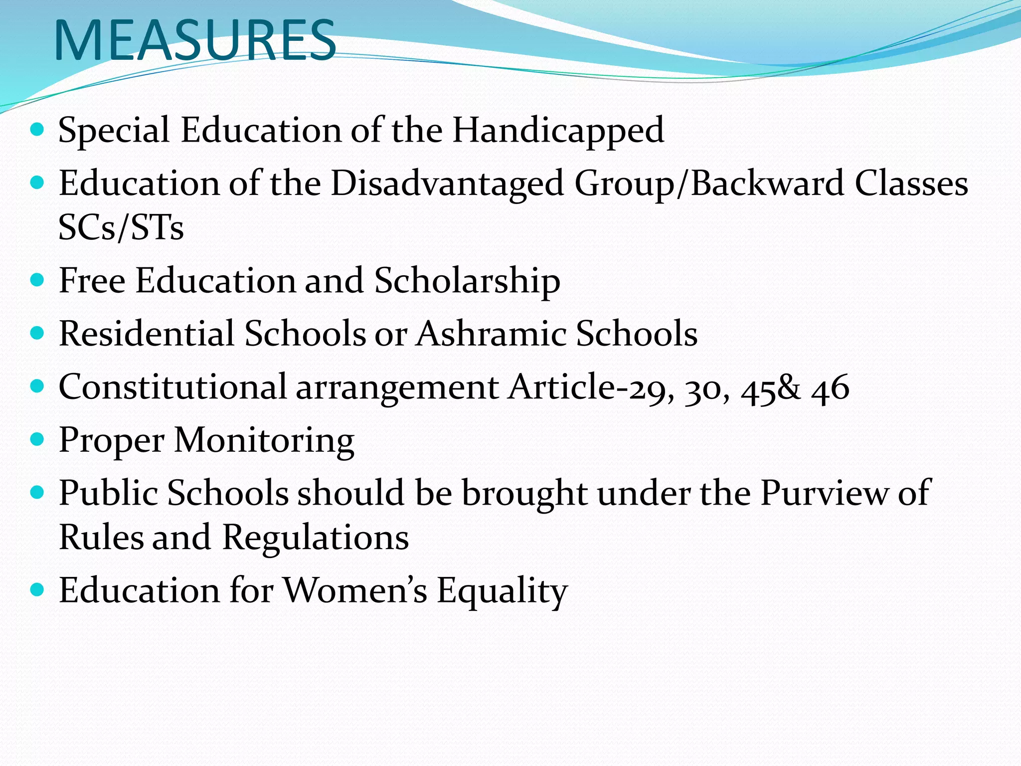 Equalization and universalization of elementary and secondary education