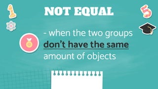 NOT EQUAL
- when the two groups
don’t have the same
amount of objects
 