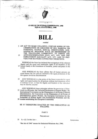 Equal Status Bill 1990