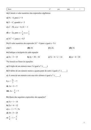 Equação do 1º grau com 2 incógnitas interactive worksheet