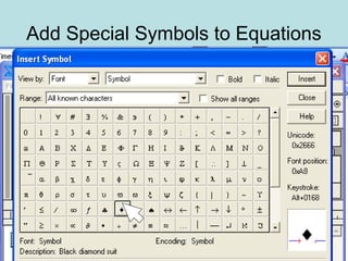 Add Special Symbols to Equations
 