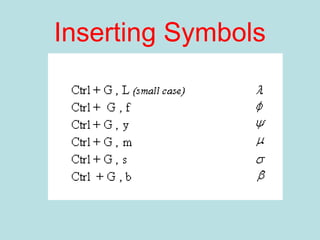Inserting Symbols
 