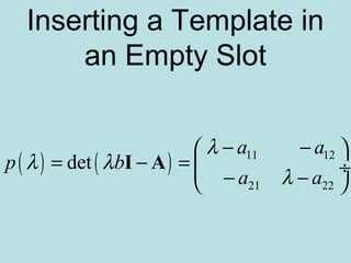 Inserting a Template in
an Empty Slot
( ) ( ) 11 12
21 22
det
a a
p b
a a
λ
λ λ
λ
− − 
= − =  ÷
− − 
I A
 