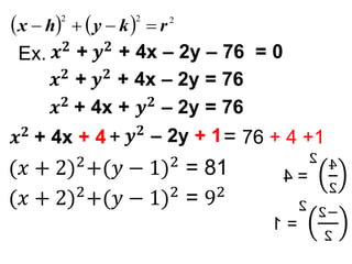     2
2
2
r
k
y
h
x 



Ex.
+ = 76 + 4 +1
 