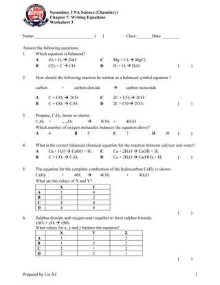 Equations Writing Ws 3