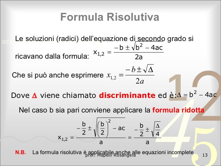 Formula Delle Equazioni Di Secondo Grado