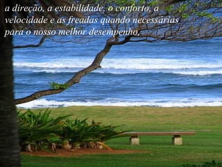 a direção, a estabilidade, o conforto, a
velocidade e as freadas quando necessárias
para o nosso melhor desempenho,
 