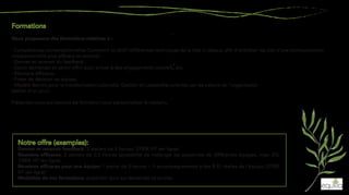 Nous proposons des formations relatives à :
· Compétences conversationnelles Comment lui dire? (différentes techniques de la liste ci-dessus, afin d’entraîner les clés d’une communication
interpersonnelle plus efficace et sereine).
· Donner et recevoir du feedback.
· Savoir demander et savoir offrir pour arriver à des engagements concrets, etc.
· Réunions efficaces.
· Prises de décision en équipe.
· Modèle Barrett pour la transformation culturelle. Gestion et Leadership orientés par les valeurs de l’organisation
(atelier d’un jour).
Présentez-nous vos besoins de formation pour personnaliser le contenu.
Donner et recevoir feedback. 3 ateliers de 3 heures: 2700€ HT (en ligne)
Réunions efﬁcaces. 2 ateliers de 2,5 heures (possibilité de mélanger les personnes de différentes équipes, max: 20):
1500€ HT (en ligne)
Réunions efﬁcaces pour une équipe: 1 atelier de 3 heures + 3 accompagnements à des R.O. réelles de l’équipe: 2700€
HT (en ligne)
Modalités de nos formations: présentiel (prix sur demande) et on-line.
 