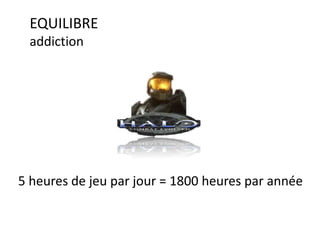 5 heures de jeu par jour = 1800 heures par année
EQUILIBRE
addiction
 