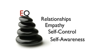 EQ
     Relationships
      Empathy
        Self-Control
         Self-Awareness
 