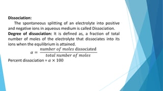 1st Lecture on Ionic Equilibria | Chemistry Part I | 12th Std | PPTX