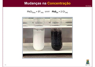 Mudanças na Concentração
                                                 Prof. Nunes




      PbCl2(aq) + S2-(aq)   PbS(s) + 2 Cl-(aq)




31                                               DQOI - UFC
 