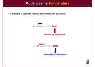 Mudanças na Temperatura
                                                                 Prof. Nunes




     Considere a seguinte reação exotérmica em equilíbrio:




                                             calor


                                     aumento de temperatura




                                              calor


                                     diminuição de temperatura




35                                                               DQOI - UFC
 