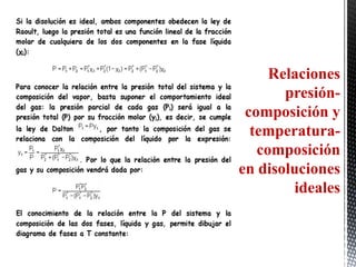Relaciones
       presión-
 composición y
  temperatura-
   composición
en disoluciones
        ideales
 