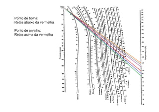 Ponto de bolha:
Retas abaixo da vermelha
Ponto de orvalho:
Retas acima da vermelha
 
